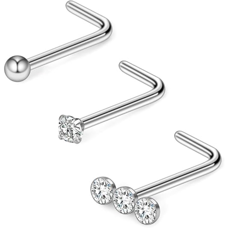 Body Jewelry Nose Studs - 3PCS 20G Surgical Steel Triple Linear