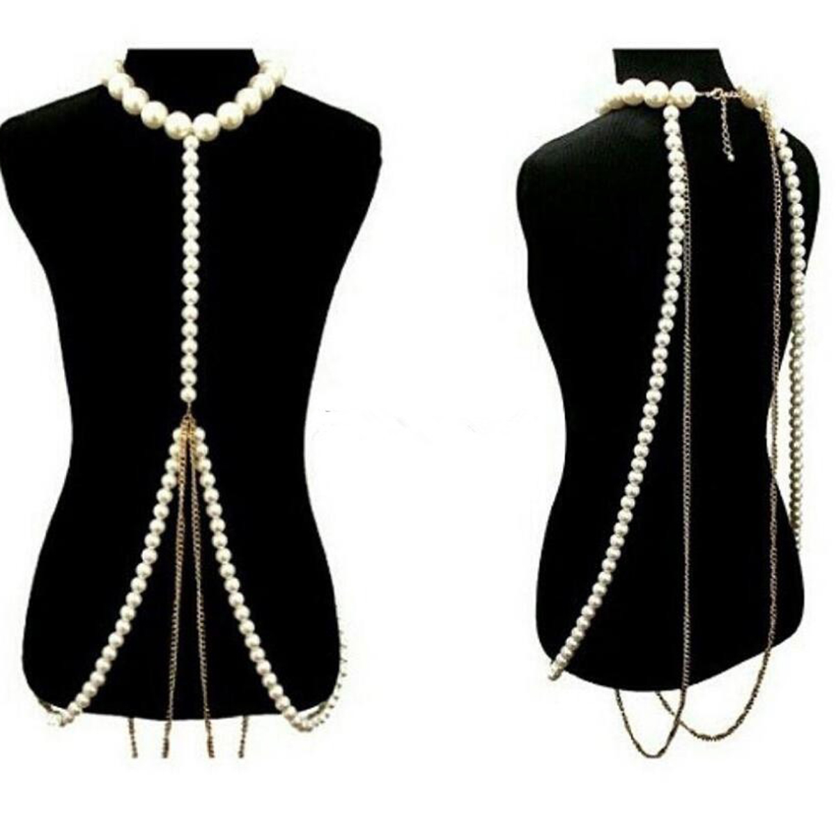 Body Jewelry Charms - Luxurious Pearl Gold Chain Body Chain