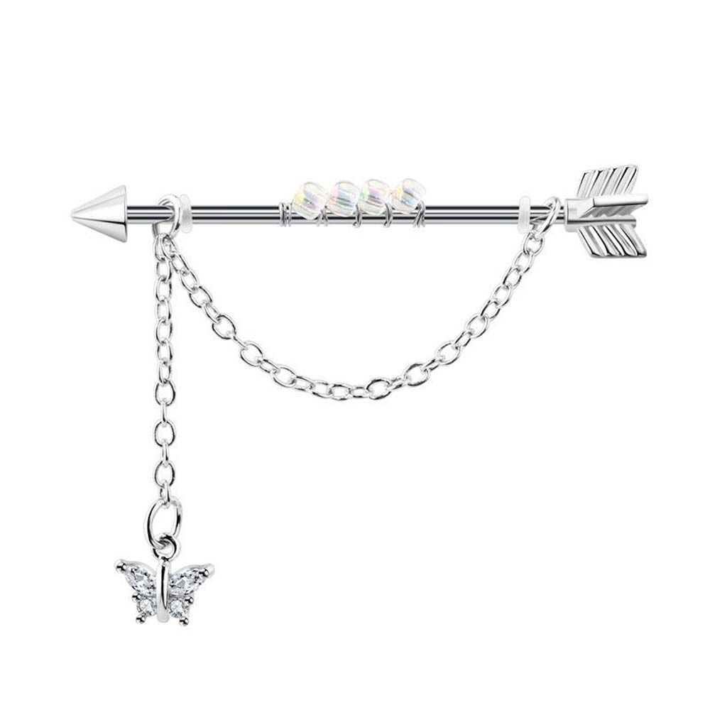 Industrial Barbell Long - Piercing Heart Pendant Punk Style Arrow