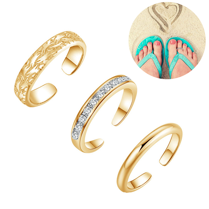 Body Jewelry Gold Plated - Trio Set Women's Toe Rings, 18K