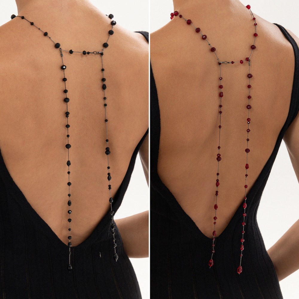 Body Jewelry For Backless Dress - Gothic Back Body Chain Black Red