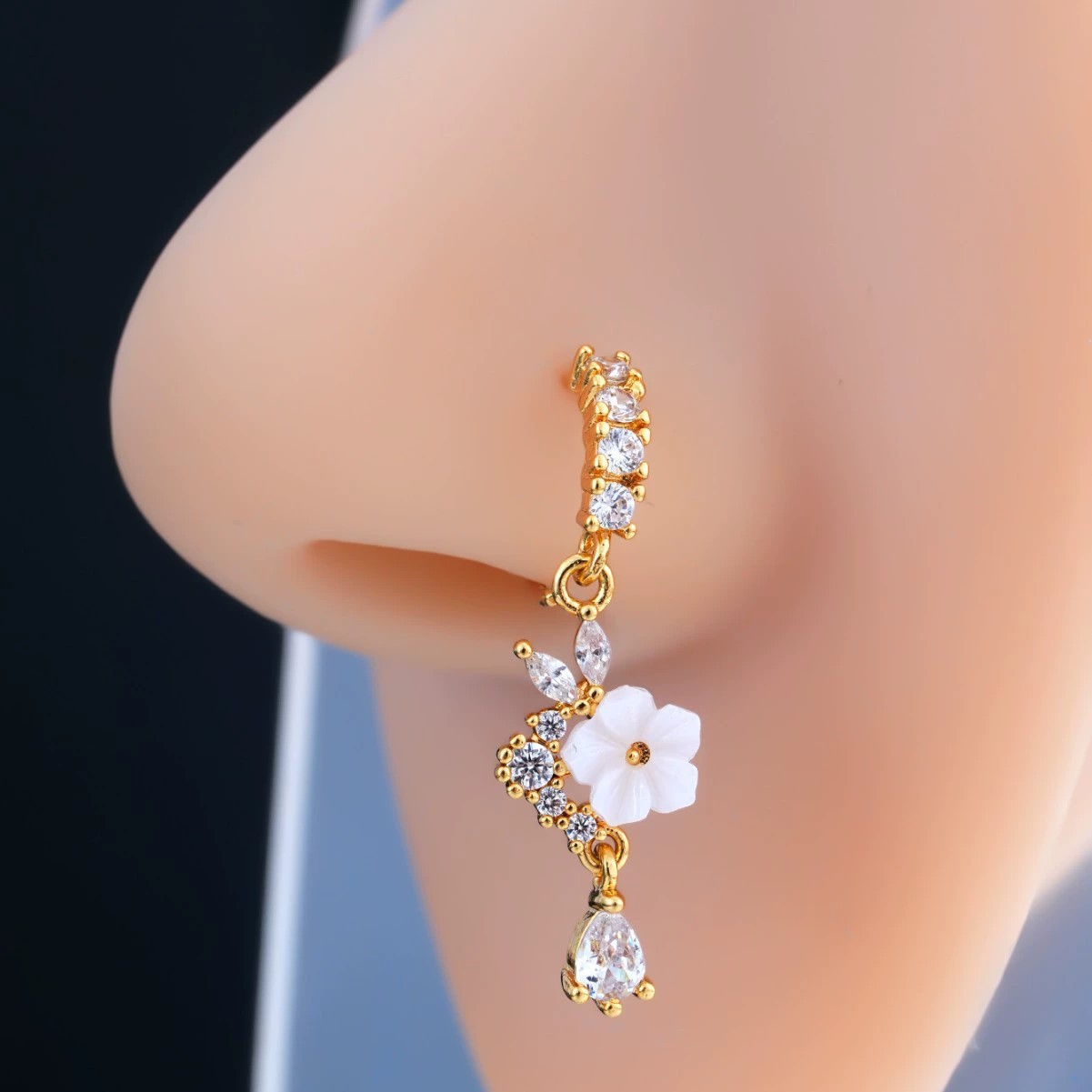 Gold Flower Nose Ring with Dan - Body Jewelry Nose Studs review and price