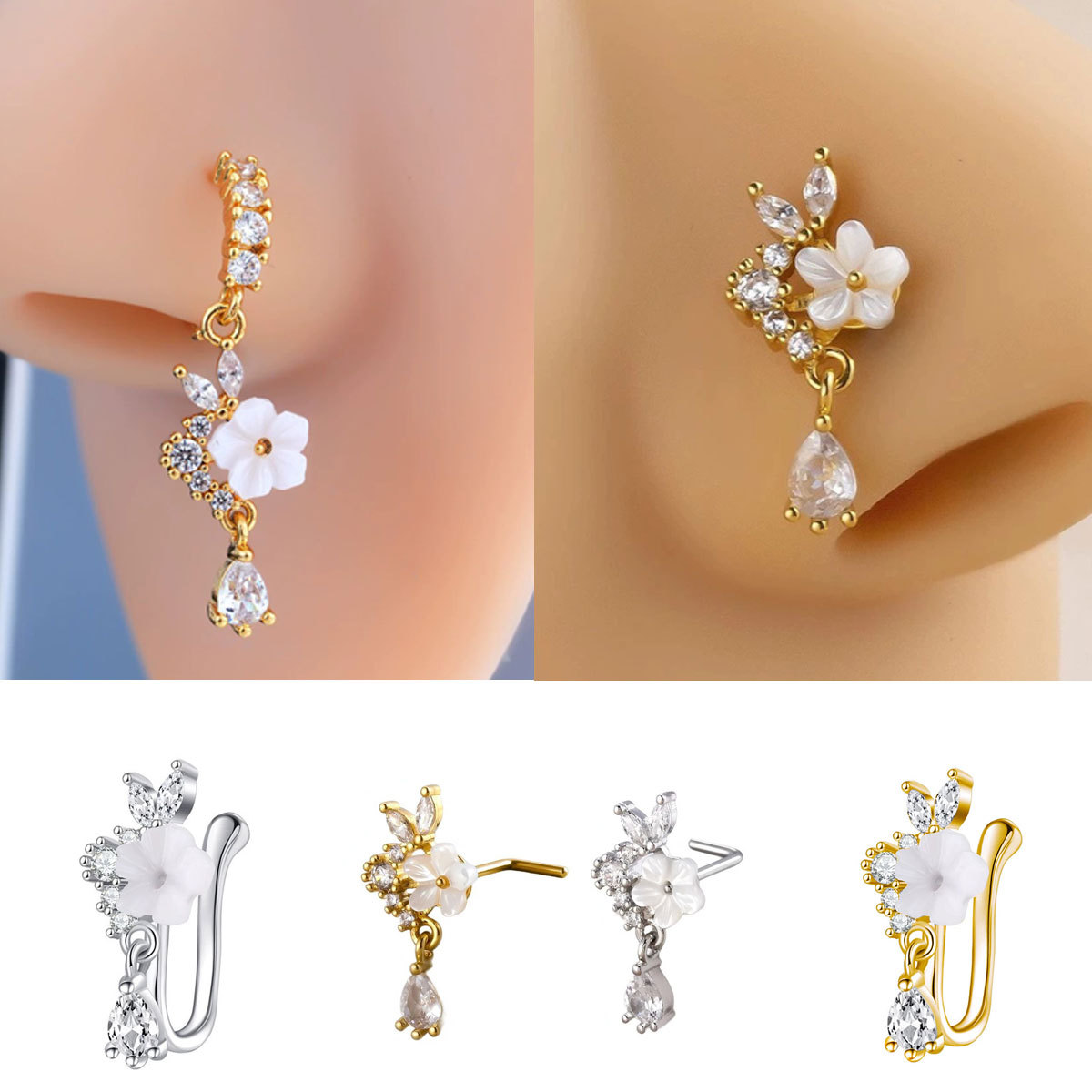Gold Flower Nose Ring with Dan - Body Jewelry Nose Studs review and price