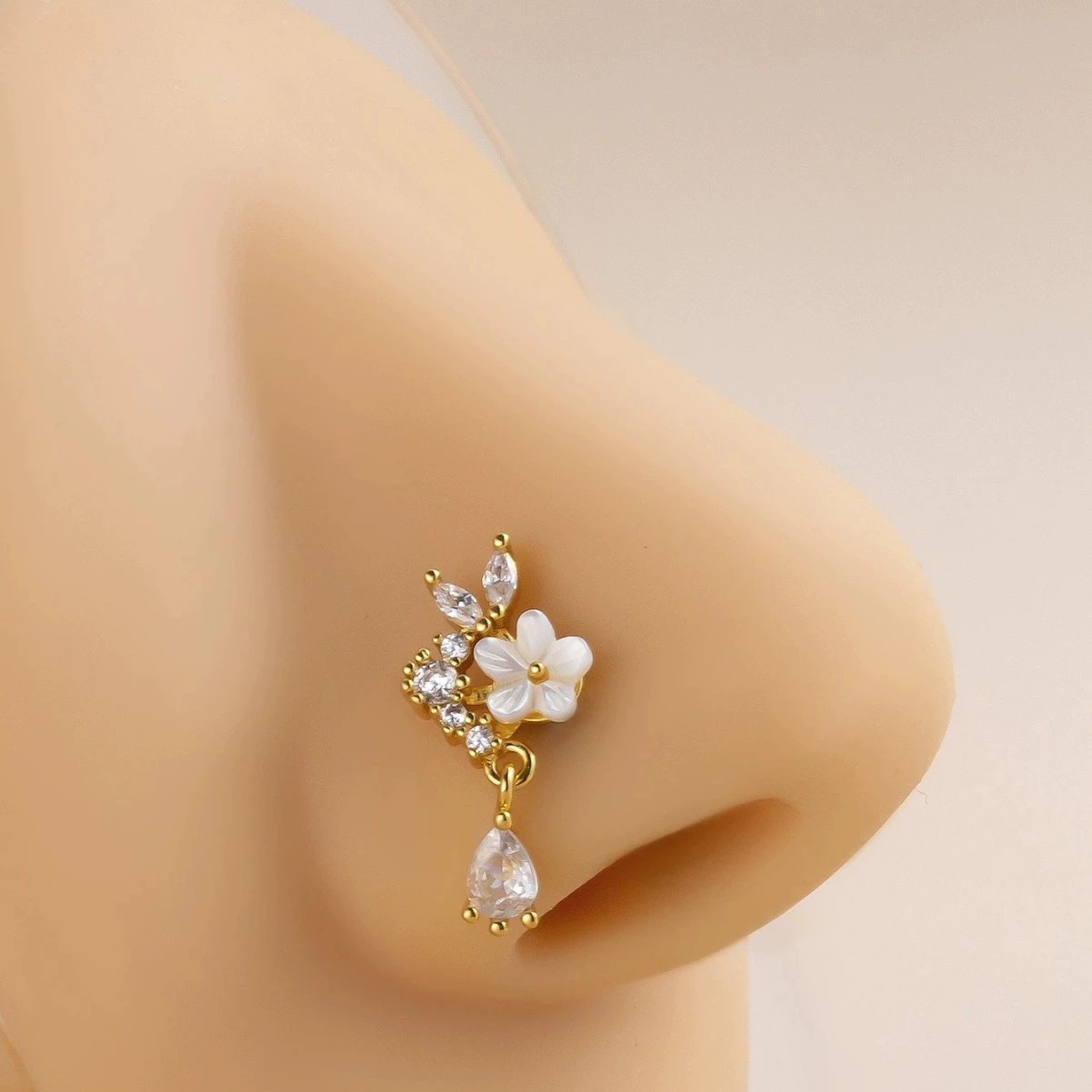 Gold Flower Nose Ring with Dan - Body Jewelry Nose Studs review and price