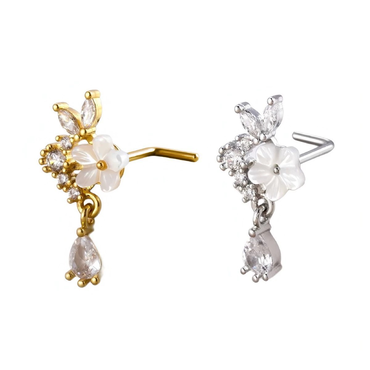 Gold Flower Nose Ring with Dan - Body Jewelry Nose Studs review and price