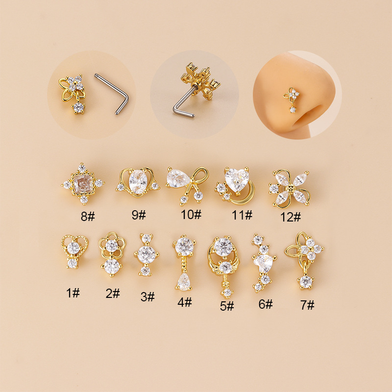20G L-Shaped Cubic Zircon Nose - Body Jewelry Nose Studs review and price