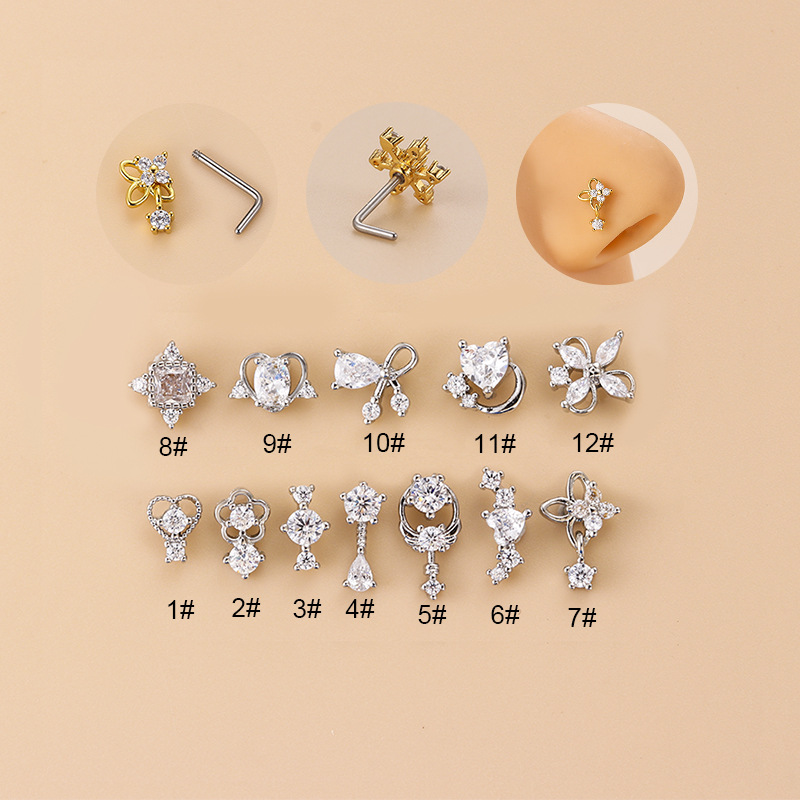 20G L-Shaped Cubic Zircon Nose - Body Jewelry Nose Studs review and price
