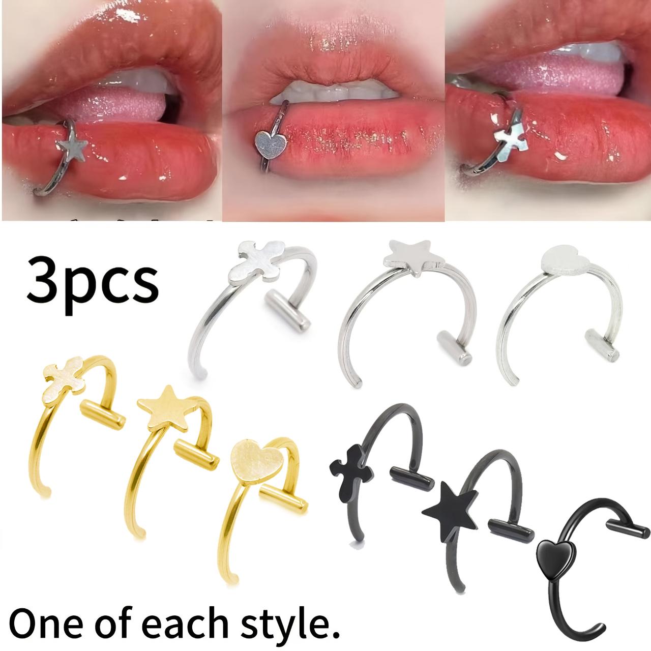 3pcs Stainless Steel Lip Ring  - Body Jewelry Vertical Labret review and price