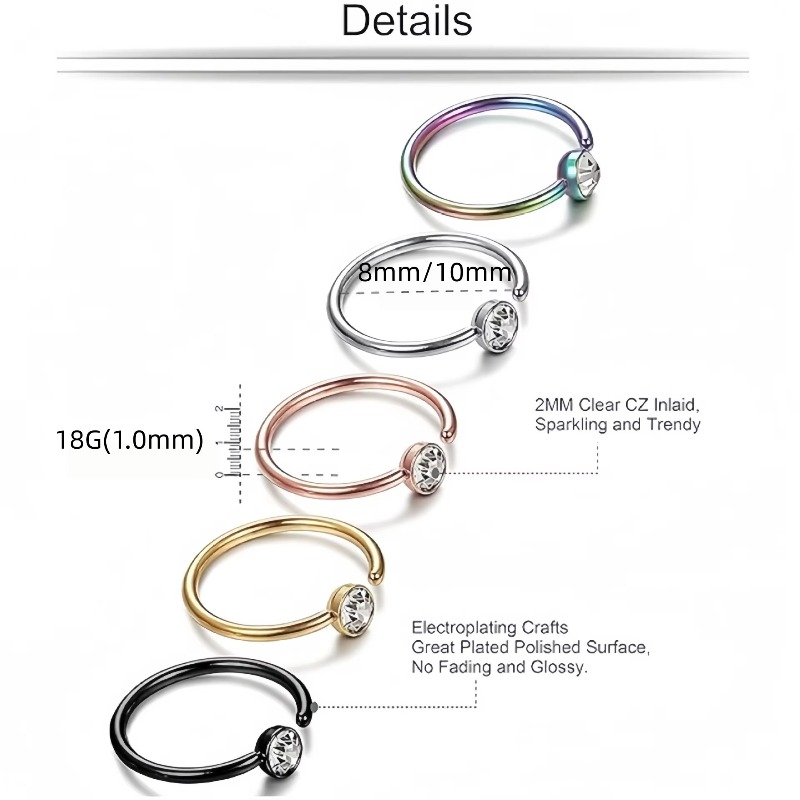 5pcs 18G Nose Rings C-Shaped N - Body Jewelry Nose Studs review and price
