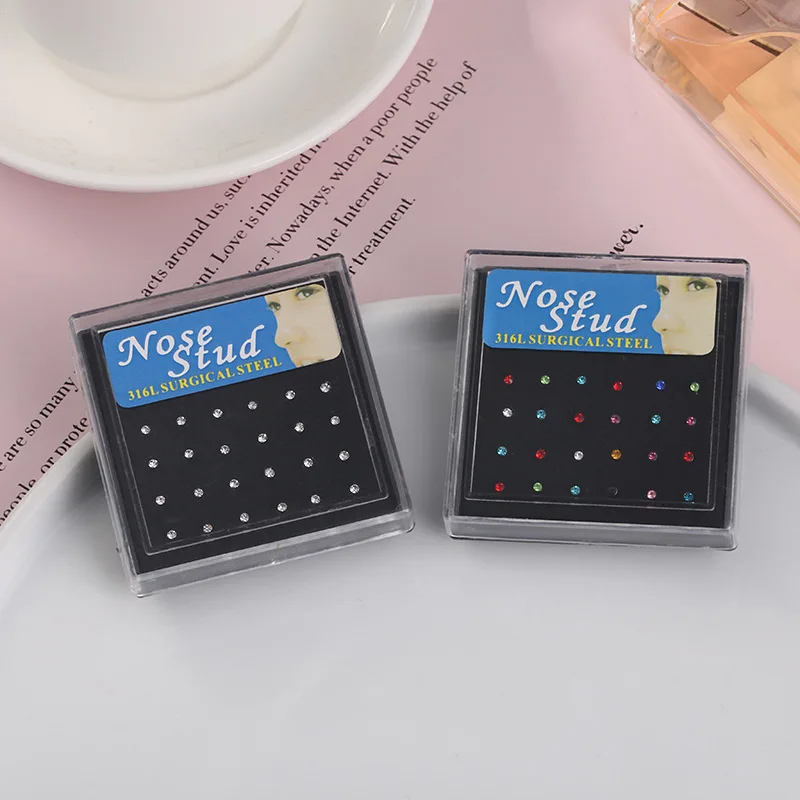 24pcs/box Crystal Nose Ring St - Body Jewelry Storage review and price