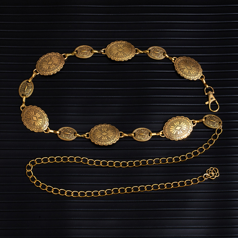 Vintage Oval Craved Metal Wais - Body Jewelry Gold Plated review and price